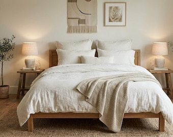 100%cotton Stonewashed  Ivory Linen-3 piece Bedding set | Soft Washed Natural Bedding