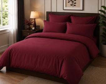 Burgundy Cotton Duvet Cover Set | Soft Breathable Minimalist Bedding