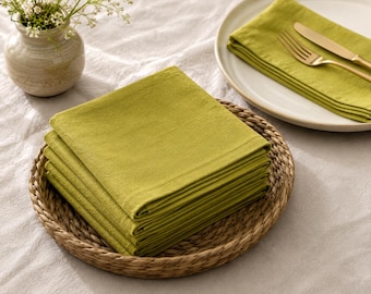 Chartreuse Green Cotton Dinner Napkins, Handmade Farmhouse Table Decor