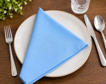 Sky Blue 100% Cotton Dinner Napkins, Reusable Hemmed Fabric Table Set