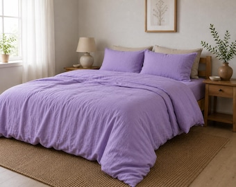 Lavender Linen Duvet Cover Set, Soft Washed, Minimalist Bedroom Decor