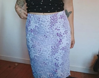 Gonna midi vintage francese viola con stampa a bolle • Prodotta in Francia • Gonna boho romantica anni 2000