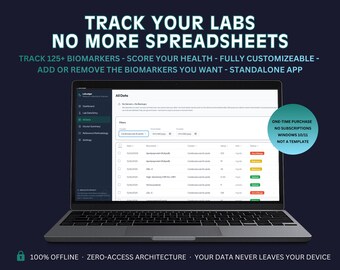 LabLedger Pro: Private Biomarker Tracker App – Functional Medicine, Customizable (One-Time Purchase)
