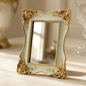 Baroque Mirror, Rococo Vanity, Gold Frame, Tabletop Decor,Ornate Accent,Dresser Styling, Bedroom Display,Shelf Piece,Makeup Mirror,Home Gift