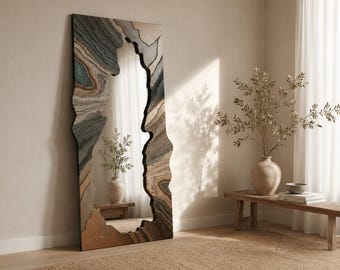 Irregular Full Length Mirror, Large Floor Leaning Accent Decor, Modern Minimalist Wall Mounted Bedroom,Bathroom Vanity Entryway Luxury Style