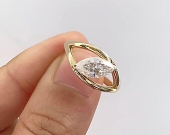 Marquise Cut Moissanite Verlobungsring, Marquise Cut Solitaire Ring, Art Deco Silberring, Diamant Ehering für ihren Jubiläumsring