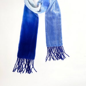 Velvet Cobalt blue 20's style tassel scarf, 51.5 x 3.5 1m 30 x 9cm READY TO SHIP zdjęcie 2