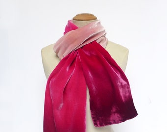 Velvet scarf in Pale Rose, Poppy red, Magenta & Burgundy Hand-painted ombre velvet UK 2 m (78") x 30cm (12") READY to SHIP, Uk