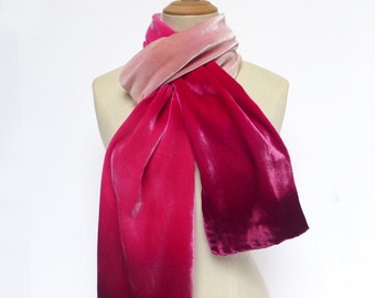 Velvet scarf in Pale Rose, Poppy red, Magenta & Burgundy Hand-painted ombre velvet UK 2 m (78") x 30cm (12") READY to SHIP, Uk