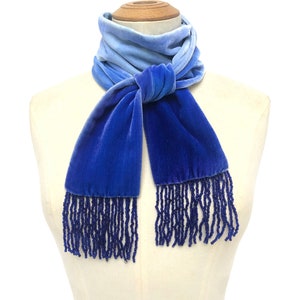 Velvet Cobalt blue 20's style tassel scarf, 51.5 x 3.5 1m 30 x 9cm READY TO SHIP zdjęcie 3