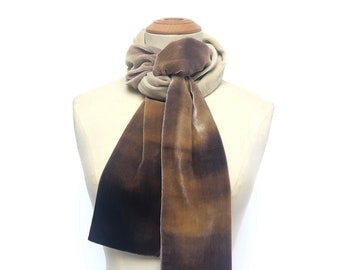 Velvet scarf in pale cream to dark chocolate. Hand-painted ombre velvet UK 186cm(73") x 11cm (4.5") READY TO Ship, uk