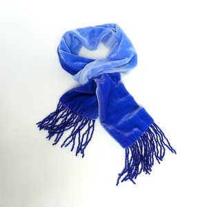 Velvet Cobalt blue 20's style tassel scarf, 51.5 x 3.5 1m 30 x 9cm READY TO SHIP zdjęcie 5
