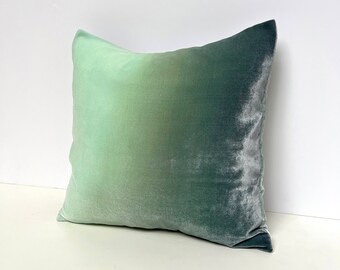 Soft Matcha & Mint green painted ombre velvet pillow cover, 16" (40cm) READY TO SHIP, Uk