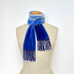 Velvet Cobalt blue 20's style tassel scarf, 51.5 x 3.5 1m 30 x 9cm READY TO SHIP zdjęcie 1