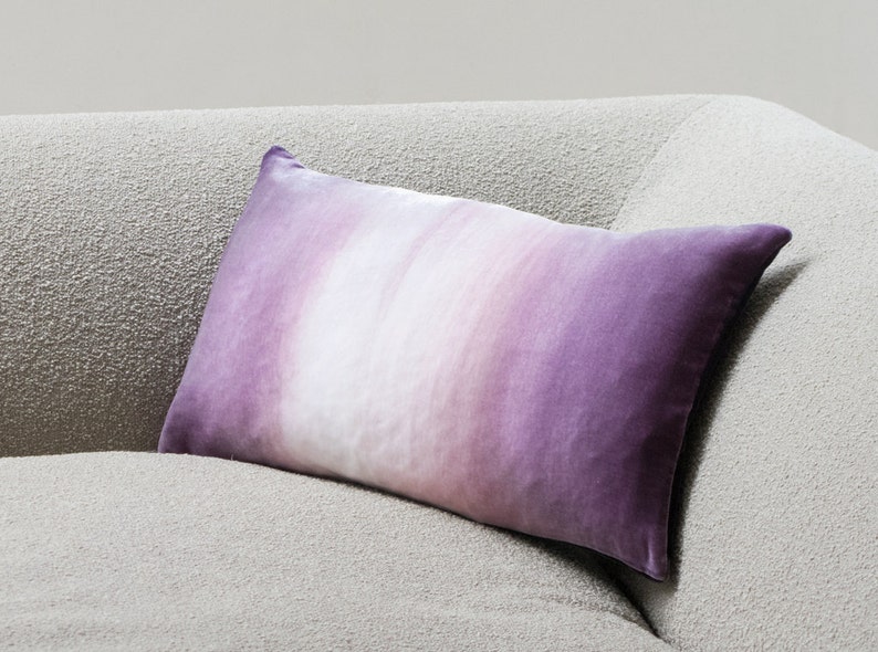 Mauve/gray ombre painted velvet pillow cushion cover, MADE TO ORDER, Uk 12 x 20 30cm x 50cm, other sizes made to order image 5