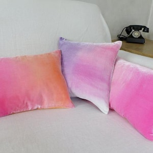 Velvet soft peach and pale pink ombre velvet pillow cover, 12 x 20 lumbar cushion cover, made to order, UK. Other sizes available to order image 5