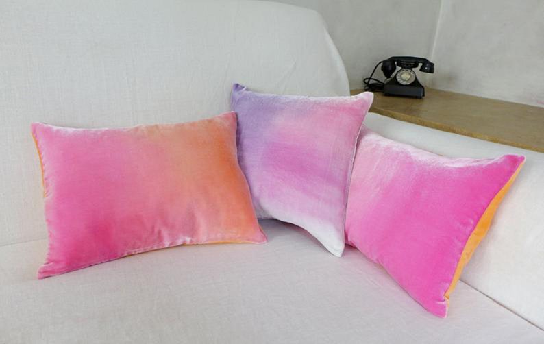 Velvet soft peach and pale pink ombre velvet pillow cover, 12 x 20 lumbar cushion cover, made to order, UK. Other sizes available to order image 5