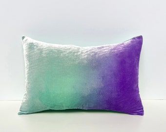 Jade and Amethyst Hand painted velvet pillow cover, 12" x 18" (30 x 45cm), Made to Order Uk, other sizes to order