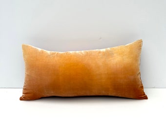 Sand and ochre velvet lumbar pillow cover, hand-painted in an elegantly blended design, READY TO SHIP, 12" x 24" (30 x 60cm)