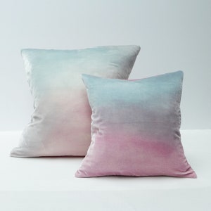 Pale dusty pink & pale green hand painted velvet pillow cover 18" (45cm) READY TO SHIP, Uk