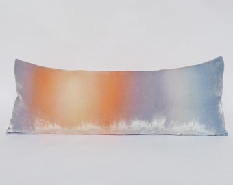 Velvet sunrise 'Brand new' lumbar long hand painted velvet pillow cover Uk, 30" x 12", 'MADE TO ORDER'