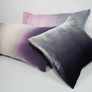 Mauve/gray ombre painted velvet pillow cushion cover, MADE TO ORDER, Uk 12 x 20 30cm x 50cm, other sizes made to order image 3