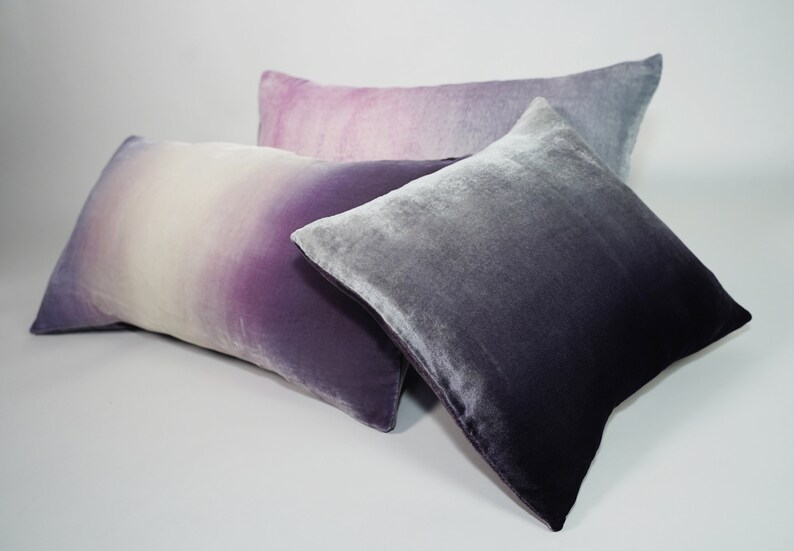 Mauve/gray ombre painted velvet pillow cushion cover, MADE TO ORDER, Uk 12 x 20 30cm x 50cm, other sizes made to order image 3