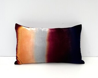 Burnt Umber, Deep blue, burgundy, steel and copper stripe velvet pillow cover 12" x 18" READY TO SHIP, Uk