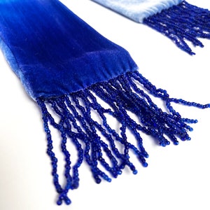 Velvet Cobalt blue 20's style tassel scarf, 51.5 x 3.5 1m 30 x 9cm READY TO SHIP zdjęcie 4