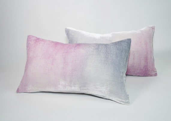 Pale Pink and Dove Grey Ombre Painted Velvet Pillow Cover Ready