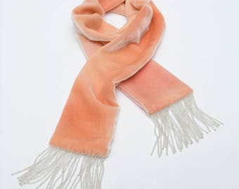 Velvet hand-painted 20's style tassel scarf in various colors, 50" x 3.5" (1m27 x 9cm),READY TO SHIP