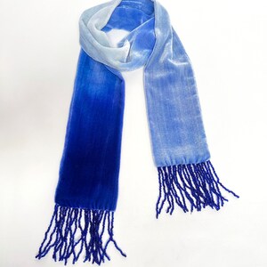 Velvet Cobalt blue 20's style tassel scarf, 51.5 x 3.5 1m 30 x 9cm READY TO SHIP zdjęcie 6