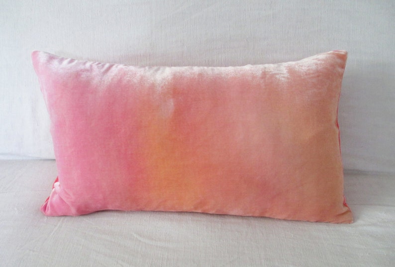 Velvet soft peach and pale pink ombre velvet pillow cover, 12 x 20 lumbar cushion cover, made to order, UK. Other sizes available to order image 4