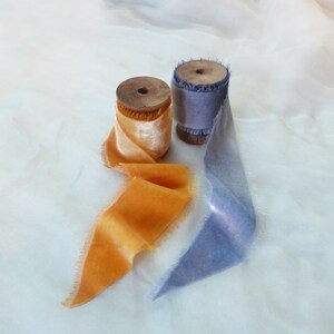 Silk velvet Ribbon, Golden Yellow, amber, burnt orange ,Frayed Hand-painted ribbon,1.5metre 59, UK image 6