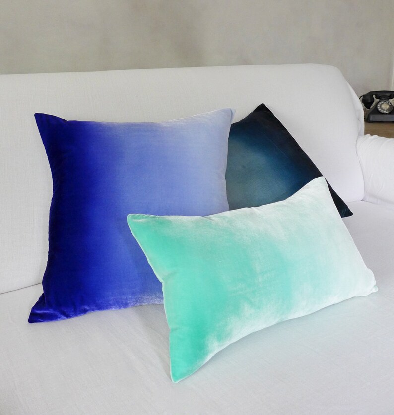 Cobalt Blue Velvet Pillow Cover 20 50cm Large Ombre Etsy
