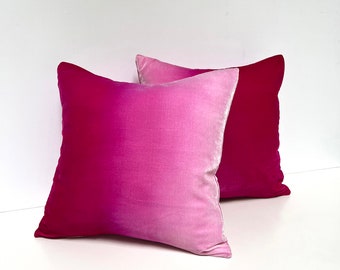 Deep hot pink and rose pink velvet pillow cover,  16" x 16" (40 x 40cm) MADE TO ORDER, other sizes available to order.