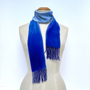 Velvet Cobalt blue 20's style tassel scarf, 51.5 x 3.5 1m 30 x 9cm READY TO SHIP zdjęcie 10