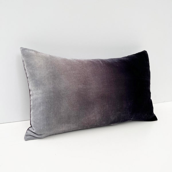 Velvet cushion dark gray velvet 12" x 20" (30cm x 50cm) pillow cover, hand-painted ombre, MADE TO ORDER, Other sizes Made to order Uk