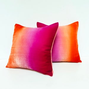 Deep Pink and orange velvet pillow cover 45cm (18”) READY TO SHIP , various sizes available to order.