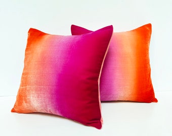 Deep Pink and orange velvet pillow cover 45cm (18”) READY TO SHIP , various sizes available to order.