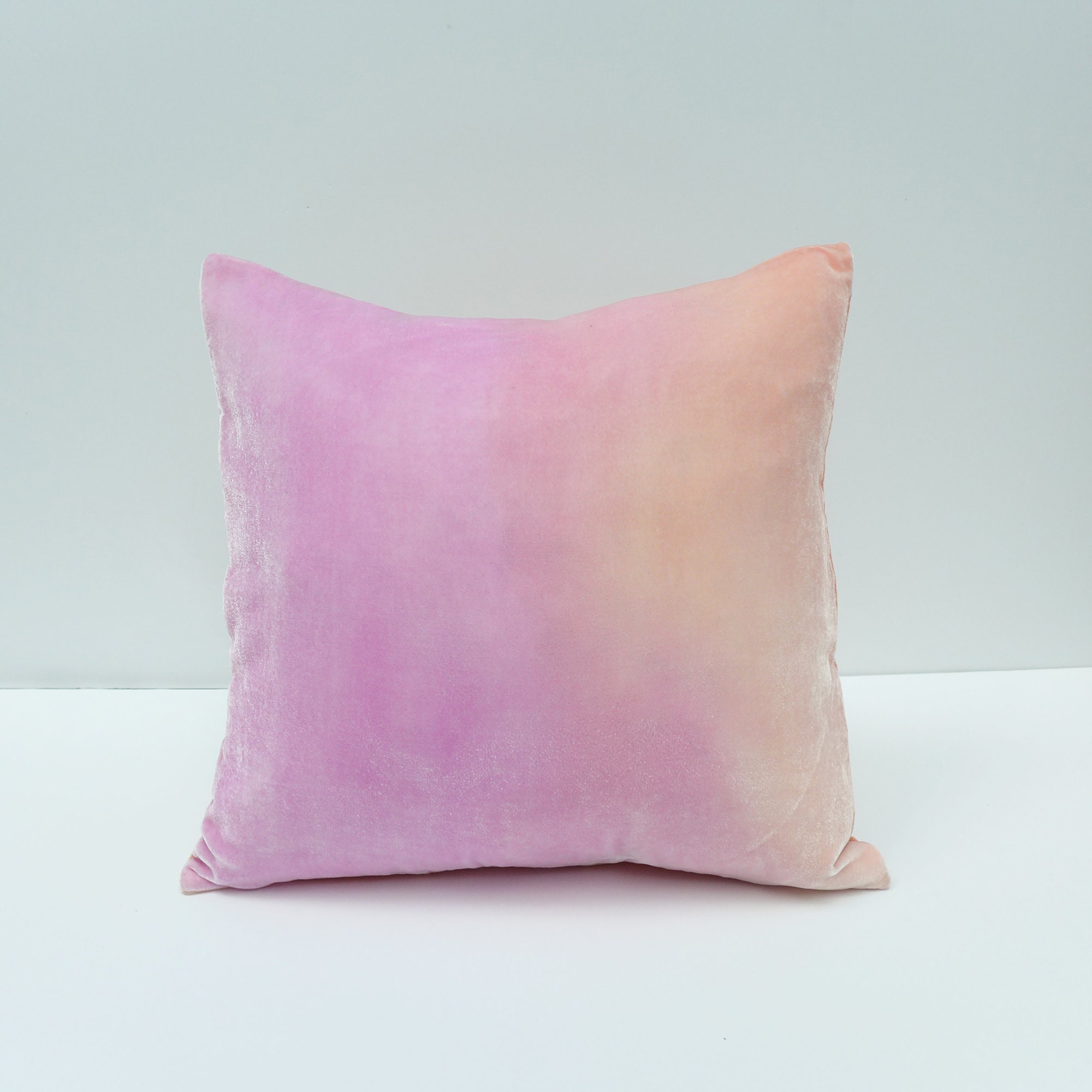 Peach and Soft Pink Velvet Hand painted Pillow Cover 16 MADE TO