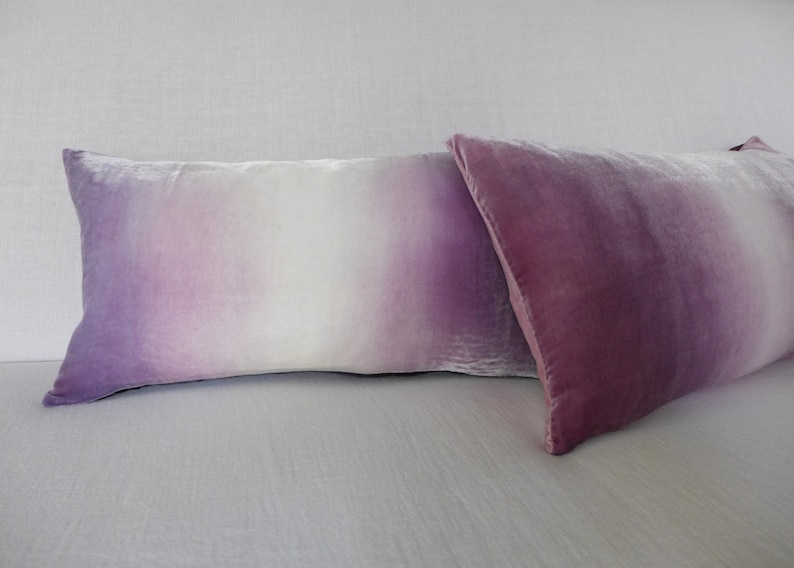 Mauve/gray ombre painted velvet pillow cushion cover, MADE TO ORDER, Uk 12 x 20 30cm x 50cm, other sizes made to order image 4