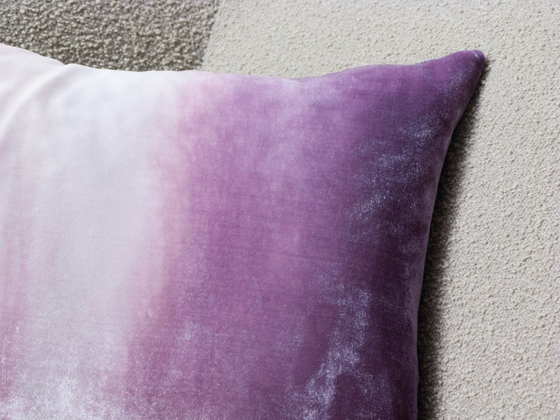 Mauve/gray ombre painted velvet pillow cushion cover, MADE TO ORDER, Uk 12 x 20 30cm x 50cm, other sizes made to order image 7