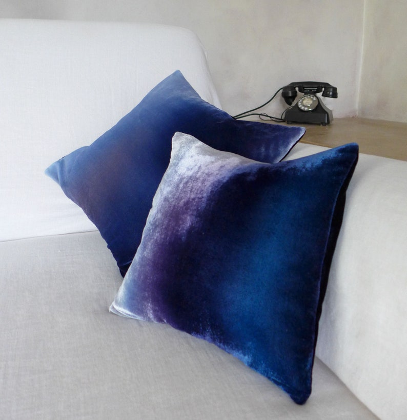 Deep Blue velvet pillow cover hand painted 12 30cm Etsy