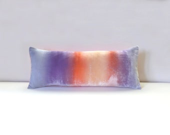 Velvet sunrise lumbar long hand painted velvet pillow cover Uk, 30" x 12"(76cm x 30cm), 'READY TO SHIP'