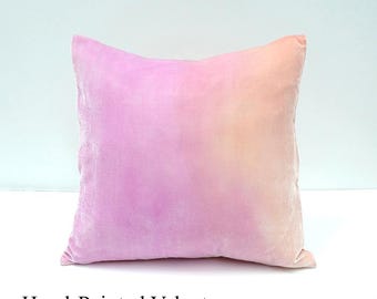 Abend Bernstein Glühen & altrosa ombre Samt handbemalter Kissenbezug, 12 "(30 cm) quadratisch
