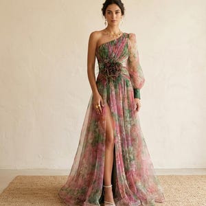 red lace maxi dress Annette Dress | Red Lace Long Sleeved Evening Dress main image 1