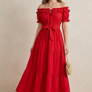 Off Shoulder Dress Red - Etsy Off Shoulder Dress Red - Etsy