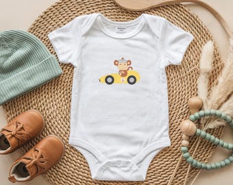 Cute Monkey Baby Bodysuit, 100% Cotton Baby Boy Outfit, Race Car Infant Shirt, Safari Animal Baby Clothes, Baby Shower Gift