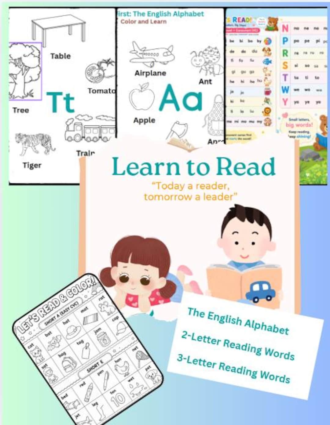 Learn to Read for Kids, Printable Phonics & Coloring Book, Preschool